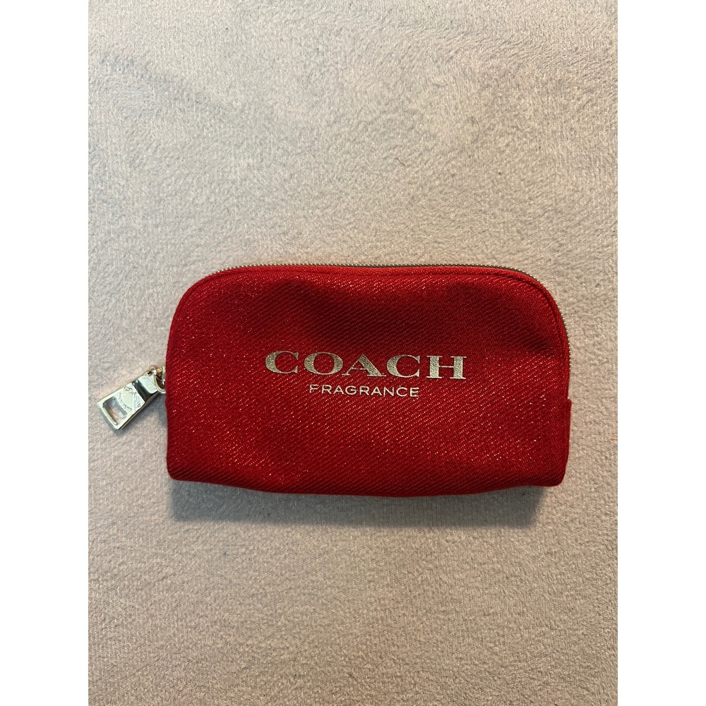 Coach Fragrance Red Glitter Cosmetic Pouch Makeup Bag Gold Zip Small New